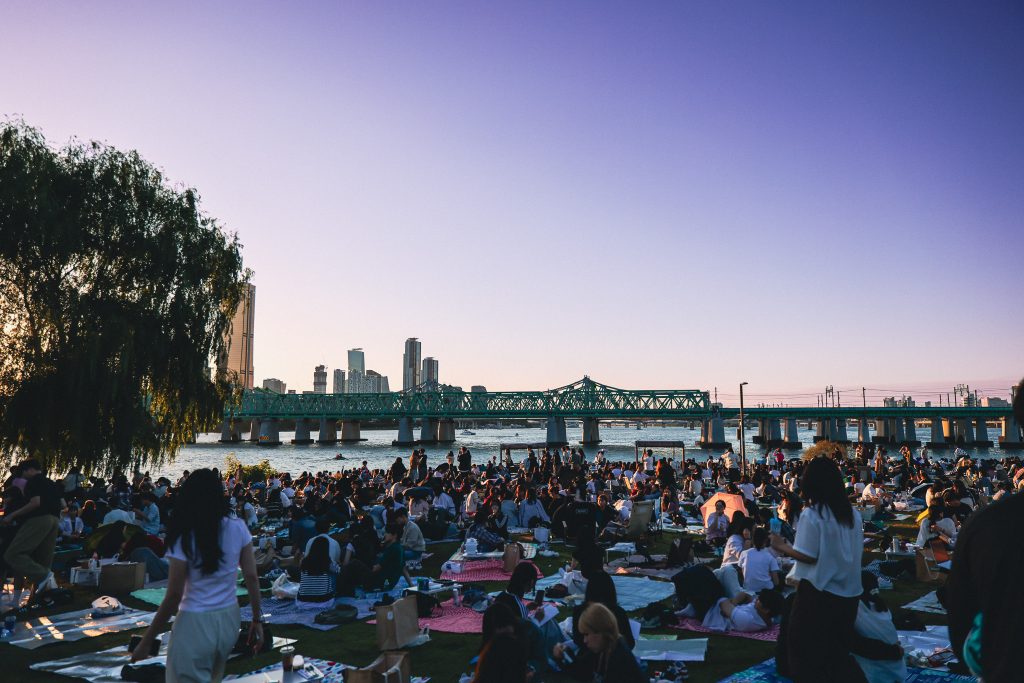 노들섬 한강변 석양 노을 풍경