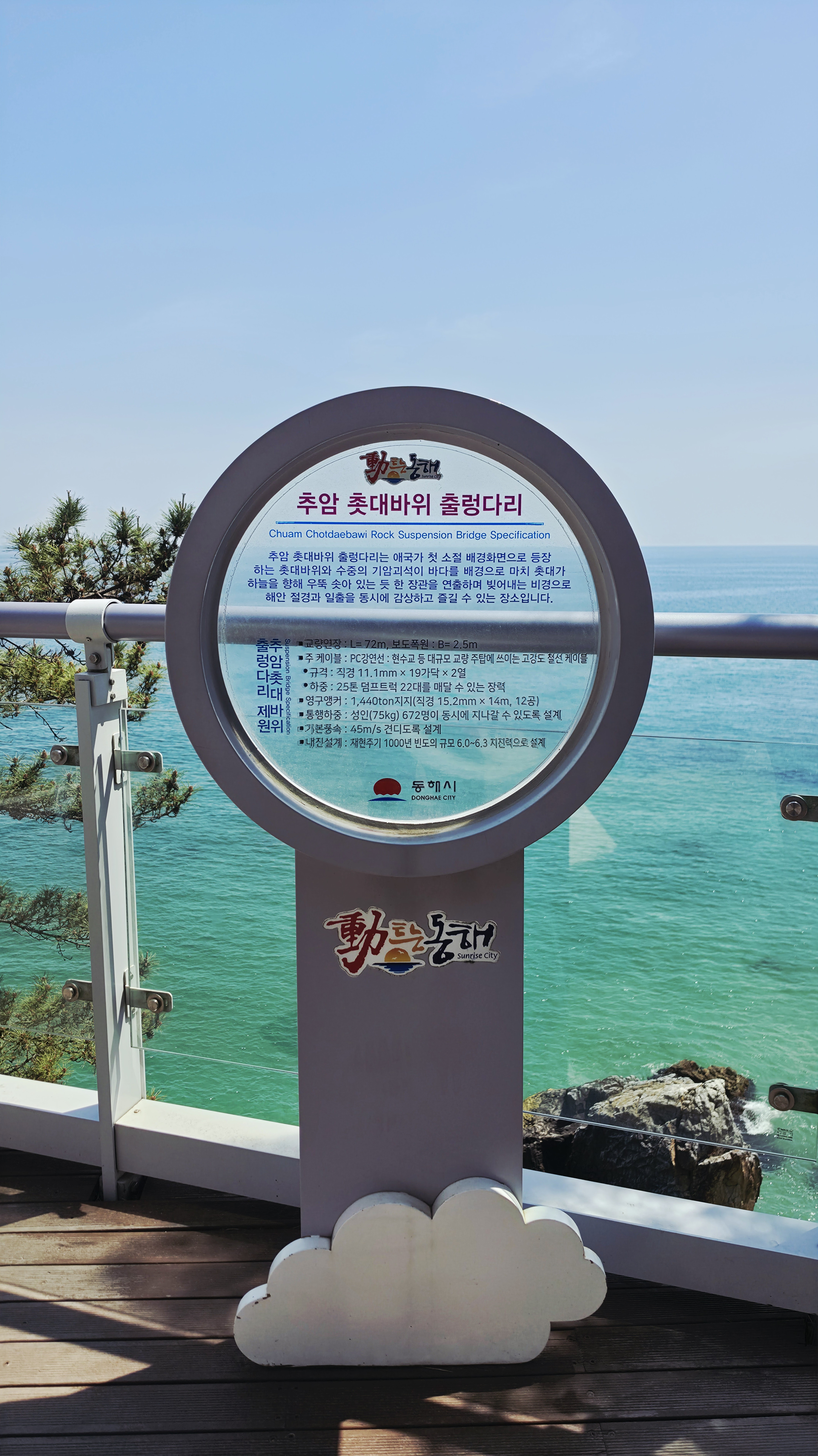 추암 촛대바위 출렁다리 안내판 — 추암관광지 정보