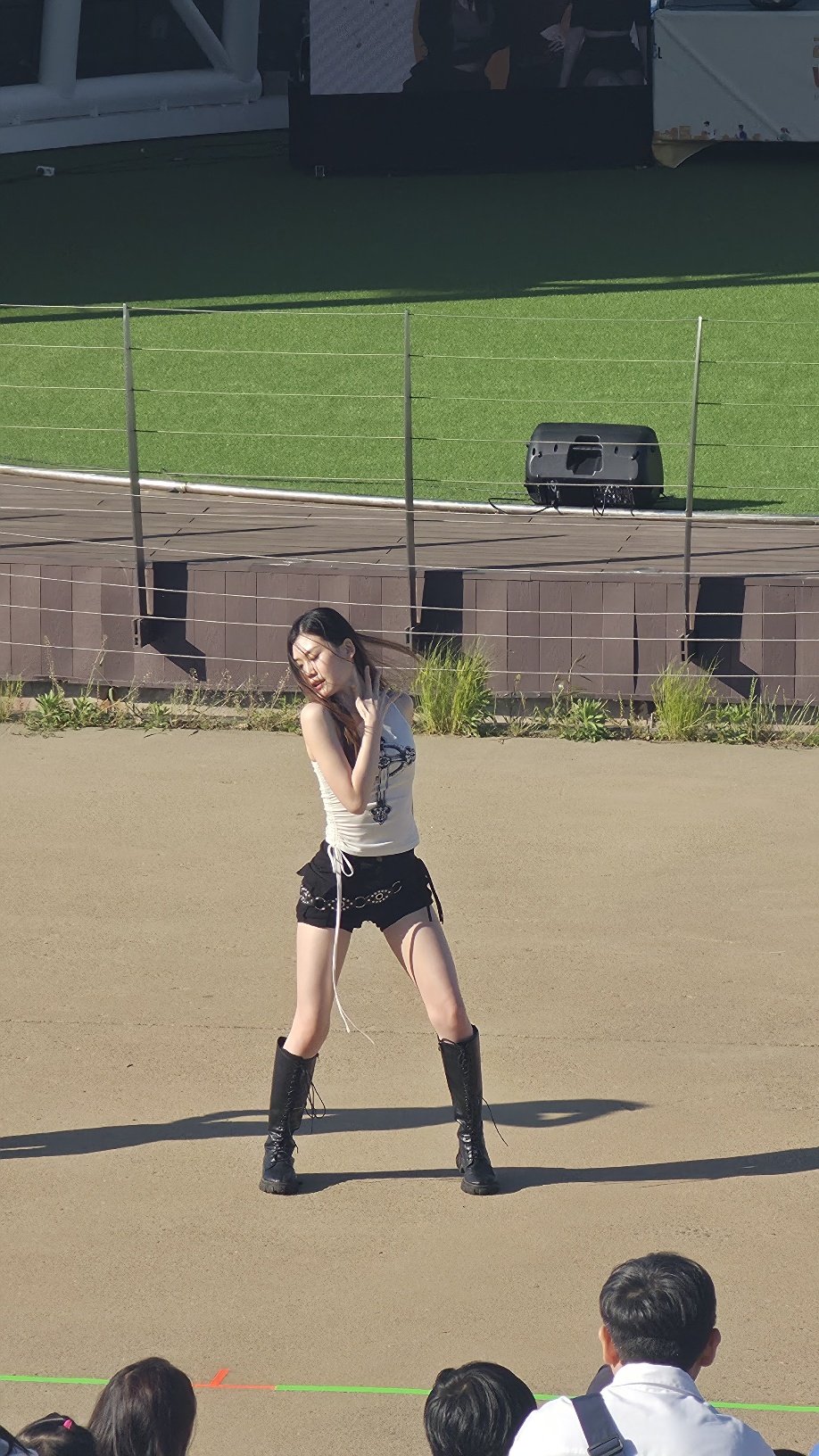 Memories Crew solo dancer K-Pop choreography — white top and work boot stage outfit